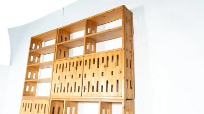 Mid Century modern Pine Bookcase Italy 1970s