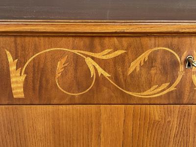 Mid Century modern marquetry inlaid birch chest of drawers possibly Swedish