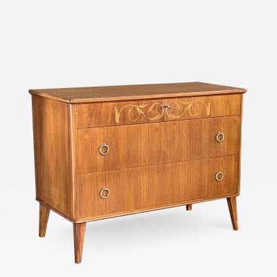 Mid Century modern marquetry inlaid birch chest of drawers possibly Swedish