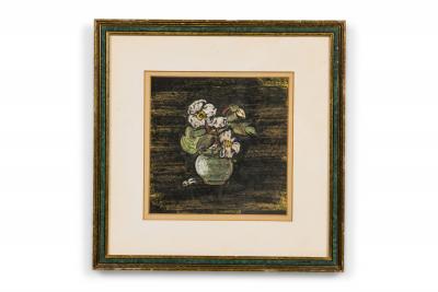 Mid Century pastel stll live of flowers in a vase