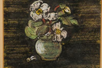 Mid Century pastel stll live of flowers in a vase