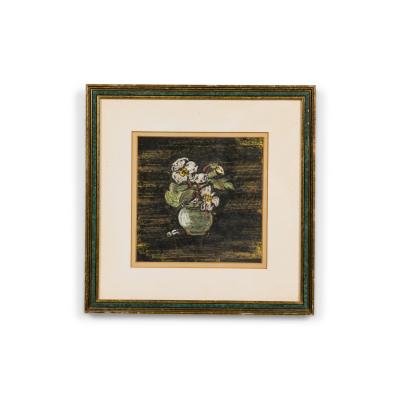 Mid Century pastel stll live of flowers in a vase