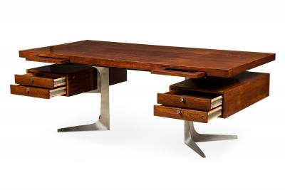 Mid Century rosewood Executive Desk with Stainless Steel Legs