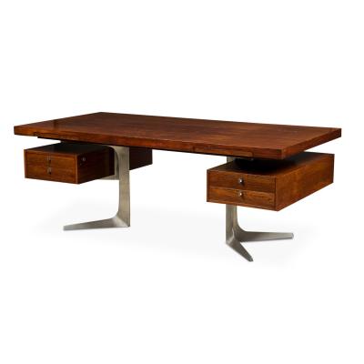 Mid Century rosewood Executive Desk with Stainless Steel Legs