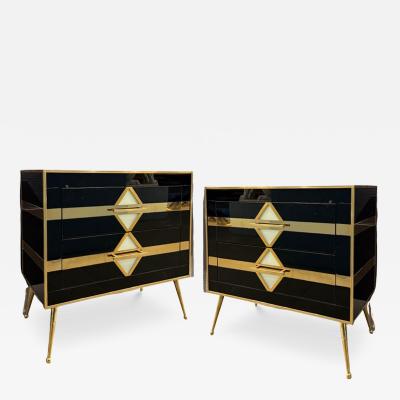 Mid Century style Night Stands with Black Glass and Brass Frame