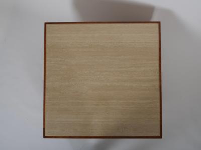 Mid Century travertine and walnut burr coffee table Italy c1970