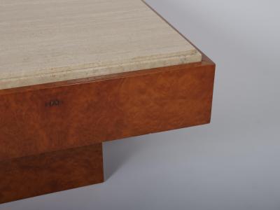 Mid Century travertine and walnut burr coffee table Italy c1970