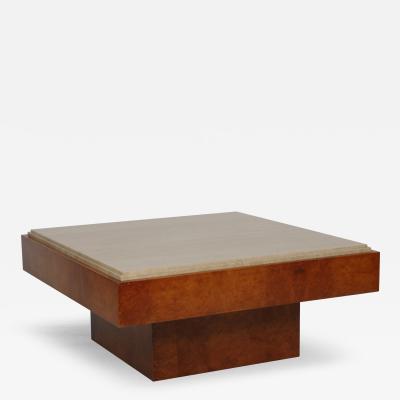 Mid Century travertine and walnut burr coffee table Italy c1970