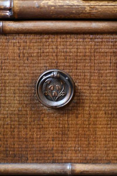 Mid Century wardrobe in bamboo cane and woven rattan with brass details