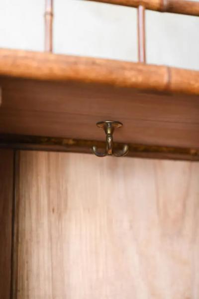 Mid Century wardrobe in bamboo cane and woven rattan with brass details