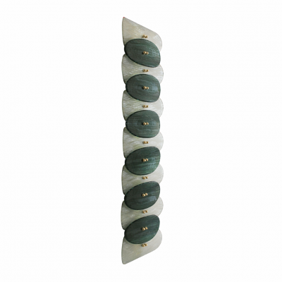 Mid Modern Style Green And White Murano Glass and Brass Italian Wall Sconces