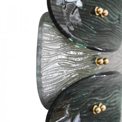 Mid Modern Style Green And White Murano Glass and Brass Italian Wall Sconces