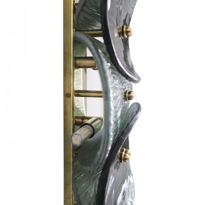 Mid Modern Style Green And White Murano Glass and Brass Italian Wall Sconces
