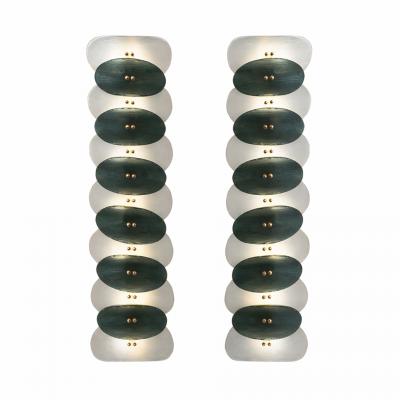 Mid Modern Style Green And White Murano Glass and Brass Italian Wall Sconces