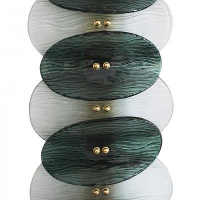 Mid Modern Style Green And White Murano Glass and Brass Italian Wall Sconces