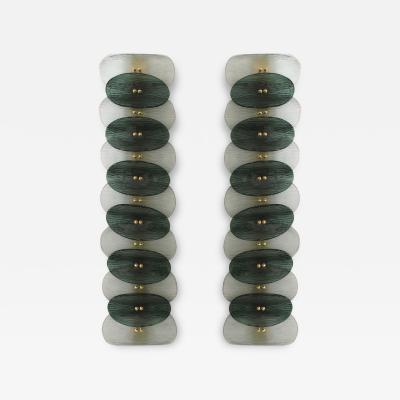 Mid Modern Style Green And White Murano Glass and Brass Italian Wall Sconces