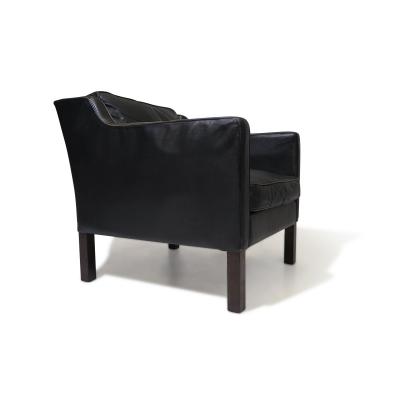 Mid century Danish Black Leather Lounge Chair in Manner of Borge Mogensen
