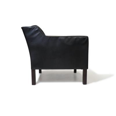 Mid century Danish Black Leather Lounge Chair in Manner of Borge Mogensen