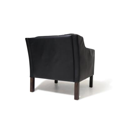 Mid century Danish Black Leather Lounge Chair in Manner of Borge Mogensen