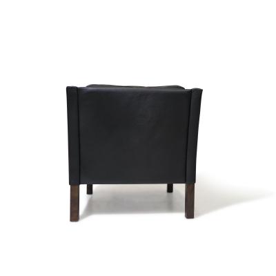 Mid century Danish Black Leather Lounge Chair in Manner of Borge Mogensen