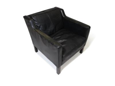 Mid century Danish Black Leather Lounge Chair in Manner of Borge Mogensen