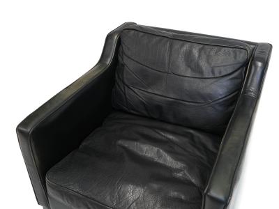 Mid century Danish Black Leather Lounge Chair in Manner of Borge Mogensen