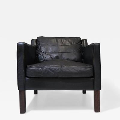 Mid century Danish Black Leather Lounge Chair in Manner of Borge Mogensen