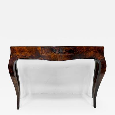 Mid century Italian Burl Olivewood Console Table with Drawer