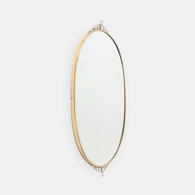Mid century Italian Oval Brass Beveled Wall Mirror with Loop Decorations