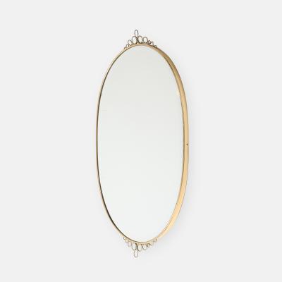 Mid century Italian Oval Brass Beveled Wall Mirror with Loop Decorations