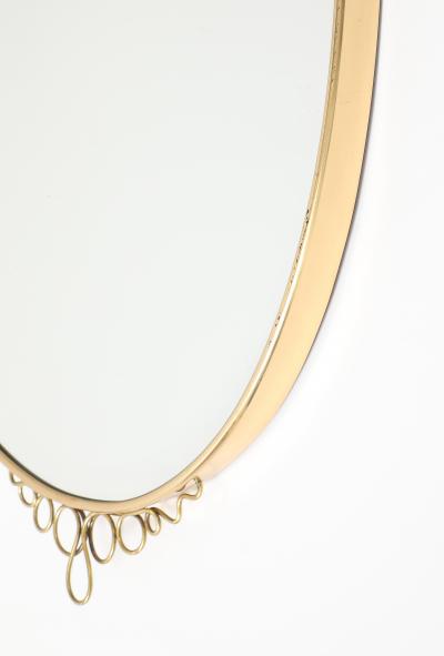 Mid century Italian Oval Brass Beveled Wall Mirror with Loop Decorations