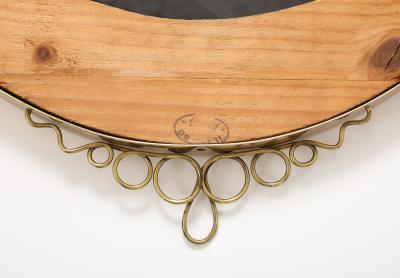 Mid century Italian Oval Brass Beveled Wall Mirror with Loop Decorations