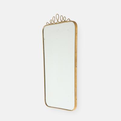 Mid century Italian Rectangular Brass Wall Mirror Looping Scroll Crest