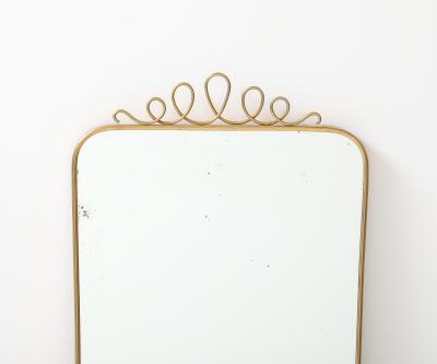 Mid century Italian Rectangular Brass Wall Mirror Looping Scroll Crest