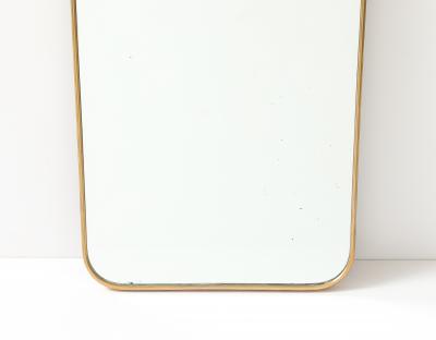 Mid century Italian Rectangular Brass Wall Mirror Looping Scroll Crest