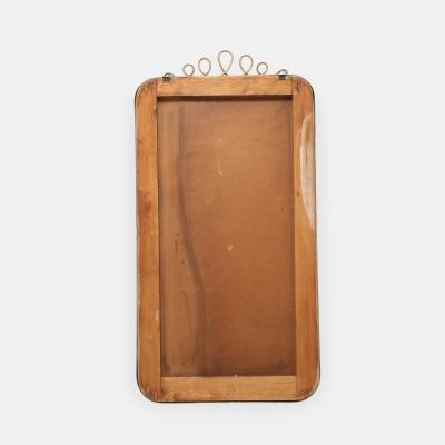Mid century Italian Rectangular Brass Wall Mirror Looping Scroll Crest