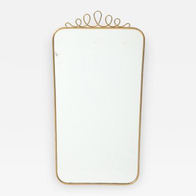 Mid century Italian Rectangular Brass Wall Mirror Looping Scroll Crest