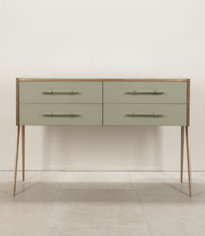 Mid century Italian green glass and wood sideboard