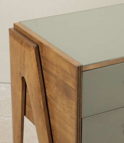 Mid century Italian green glass and wood sideboard