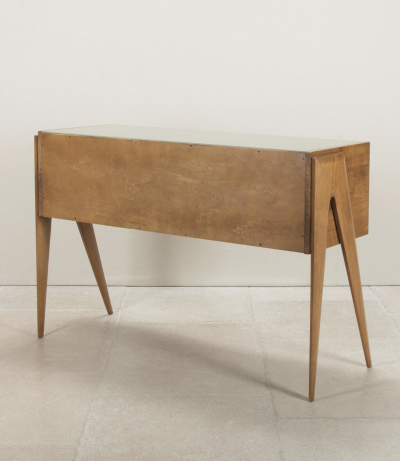 Mid century Italian green glass and wood sideboard