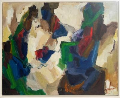 Mid century Modern Abstract Painting In Saturated Hues Newly Framed