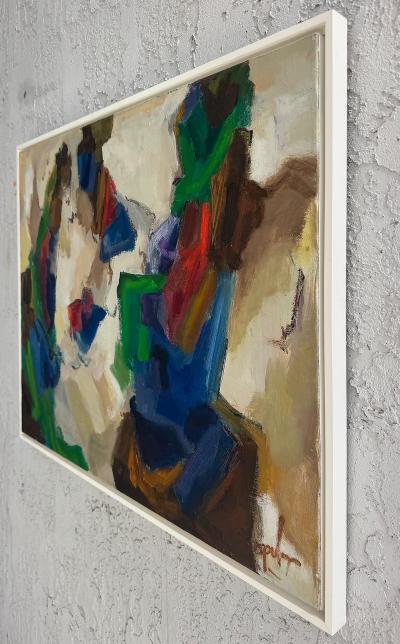 Mid century Modern Abstract Painting In Saturated Hues Newly Framed