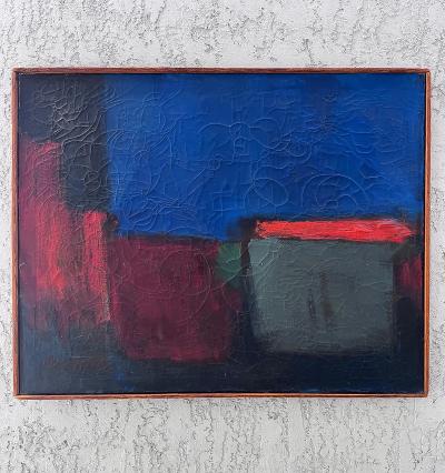 Mid century Modern Abstract Painting with Crackle Textures