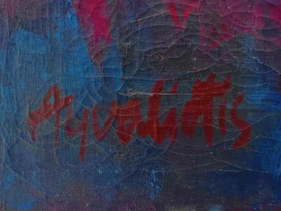 Mid century Modern Abstract Painting with Crackle Textures