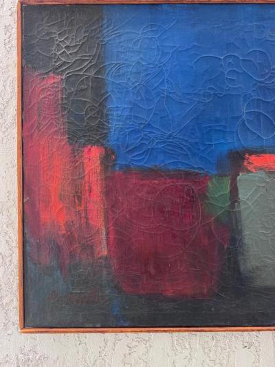 Mid century Modern Abstract Painting with Crackle Textures