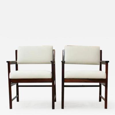 Mid century Modern Armchairs in Hardwood Beige Leather Bureau 1960s Brazil