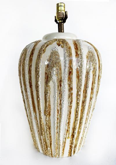 Mid century Modern Ceramic Boho Lava Glaze Table Lamps Large Pair