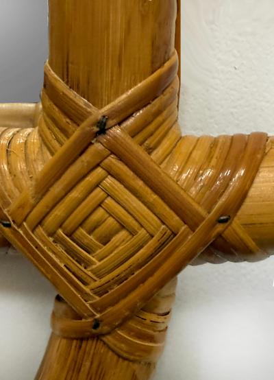 Mid century Modern Coastal Overscale Bent Rattan Wall Mirror