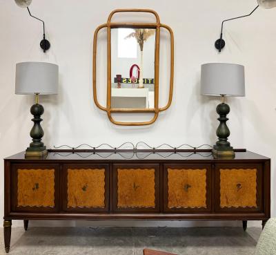 Mid century Modern Coastal Overscale Bent Rattan Wall Mirror