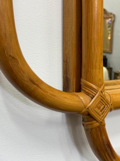 Mid century Modern Coastal Overscale Bent Rattan Wall Mirror